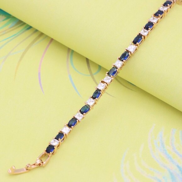 Rose Gold Bracelet with Blue & White Stones in Elegant Setting, XPBL0730 - Picture 5 of 12